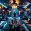 DALL·E 2024-01-06 02.59.53 – A sci-fi themed man cave with futuristic lighting, movie memorabilia, and themed decor creating an immersive experience for science fiction fans