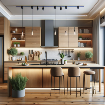 DALL·E 2024-01-06 05.29.19 – L-Shaped Kitchen with Peninsula, efficient layout, modern appliances, wooden cabinets